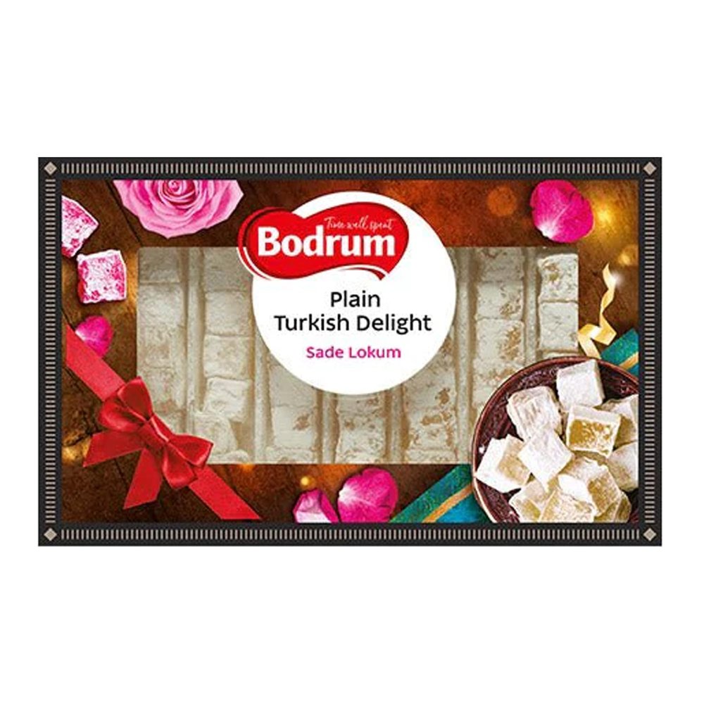 Bodrum Delight Luxury Plain 350g | Turkish Delight Sade Lokum Dessert Gourmet Box | Confectionery Authentic & Luxurious Selection of Turkish Delight Gift Box | from Turkey (Luxury Plain 350g, 1 Pack)