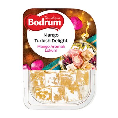 Turkish Delight Lokum Dessert Gourmet Box 350g | Confectionery Luxurious Selection of Mix Fruit, Rose, Pomegranate, and Plain (Mango 200g, 1 Pack)