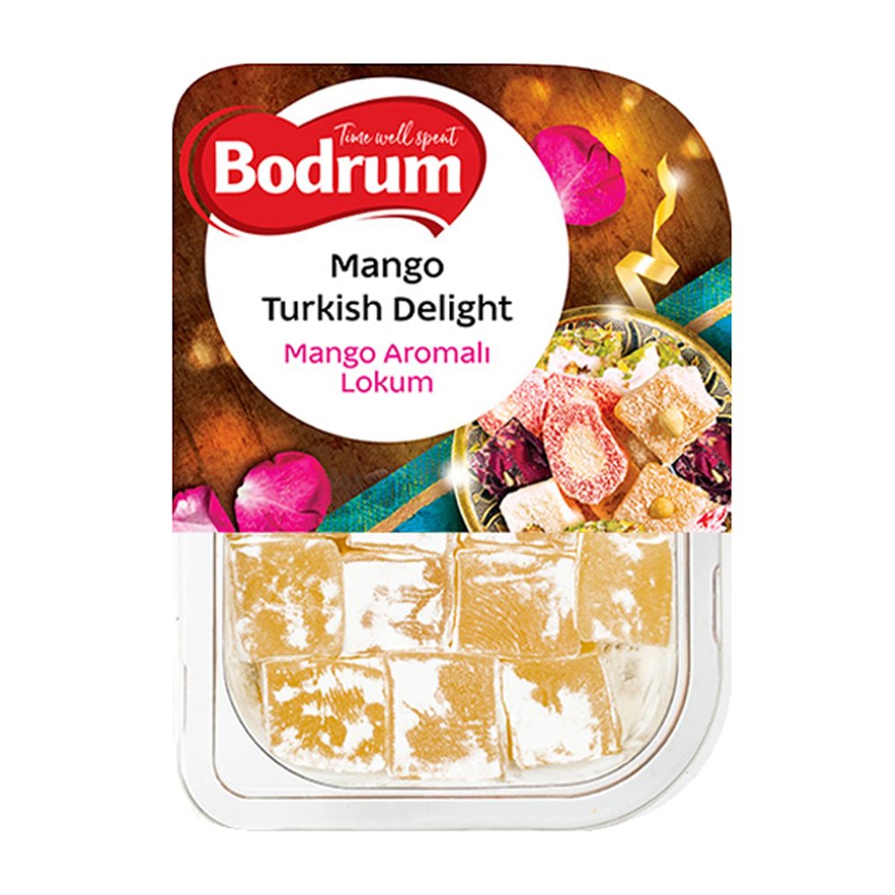 Turkish Delight Lokum Dessert Gourmet Box 350g | Confectionery Luxurious Selection of Mix Fruit, Rose, Pomegranate, and Plain (Mango 200g, 1 Pack)