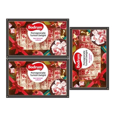 Bodrum Delight Luxury Pomegranate 350g | Turkish Delight Sade Lokum Dessert Gourmet Box | Confectionery Authentic & Luxurious Selection of Delight | from Turkey (Luxury Pomegranate 350g, 3 Pack)