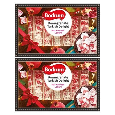 Bodrum Delight Luxury Pomegranate 350g | Turkish Delight Sade Lokum Dessert Gourmet Box | Confectionery Authentic & Luxurious Selection of Delight | from Turkey (Luxury Pomegranate 350g, 2 Pack)