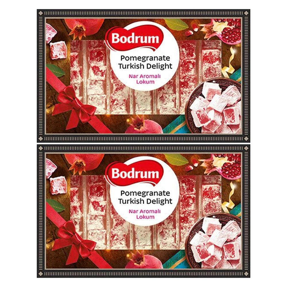 Bodrum Delight Luxury Pomegranate 350g | Turkish Delight Sade Lokum Dessert Gourmet Box | Confectionery Authentic & Luxurious Selection of Delight | from Turkey (Luxury Pomegranate 350g, 2 Pack)