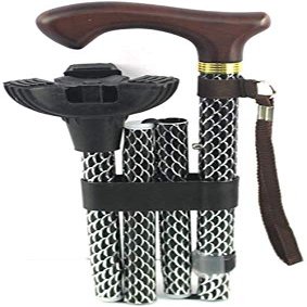 Walking Stick Foldable Canes with Wooden Handle Crutches 5 Adjustable Height Levels for Men Women Arthritis Seniors Disabled and Elderly Mobility Cane with 3 Legs Non-Slip Base in Pink Max.120kg
