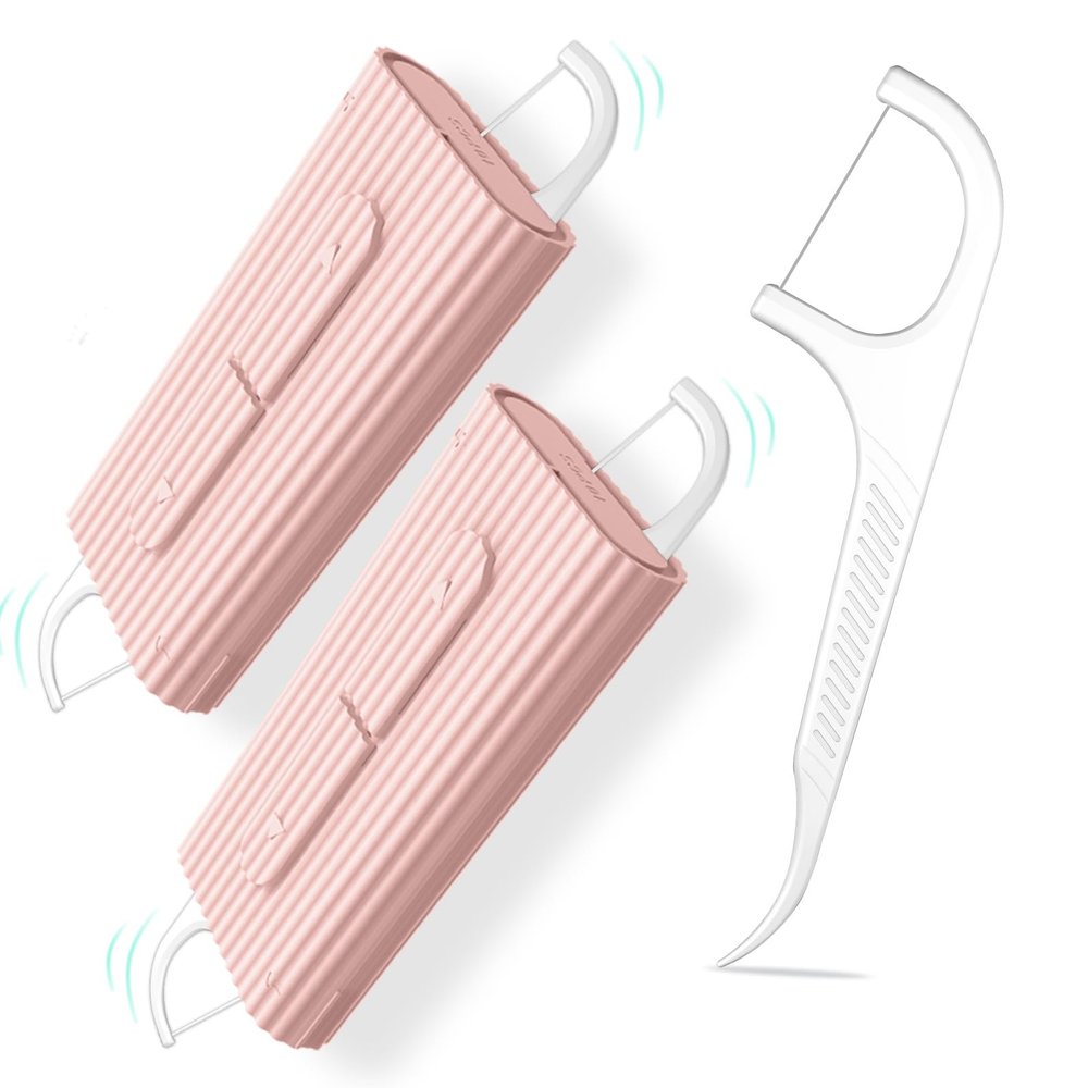 Dental Floss Picks 2 Portable Case-Shred-Resistant Flosser-Adults Best Dental Oral Care Tools-Portabl Toothpicks Sticks(Pink)