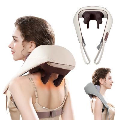 5D Neck & Shoulder Massager with Heat - Portable Kneading Massager for Pain Relief & Comfort - Brown