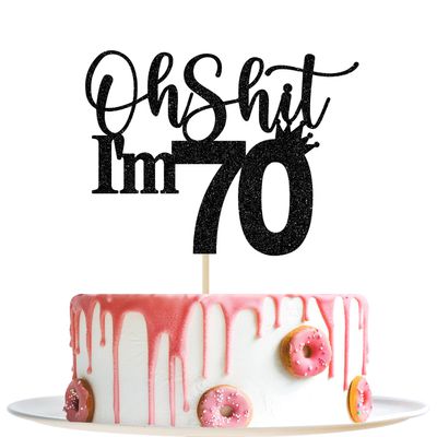 70th Birthday Cake Topper, Happy 70th Birthday Cake Decorations, 70 and Fabulous, Cheers to 70 Years, Funny 70th Birthday Party Decorations Black Glitter