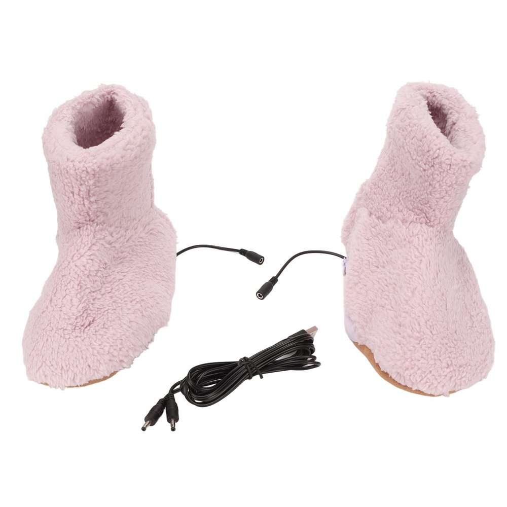 1 Pair Heated Slippers Boot, Soft Plush Heated Foot Warmer Shoes Heated Socks Winter Feet Warmers Electric Heating Boots Foot Heater Warmer Slipper for Cold Winter(Pink)