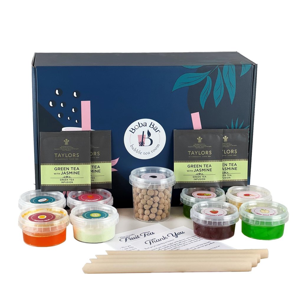 BOBA BAR Picnic Mixed Bubble Tea Kit (Serves 4 x 500 Ml Drinks) - Includes a Variety of Mix Tea Flavors, Popping Boba and Jelly Toppings | Gluten-Free | Contains Tapioca Pearls and Tea Bags