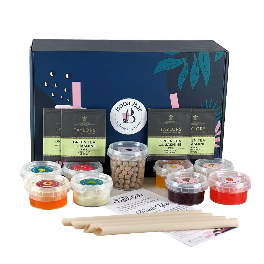 BOBA BAR Sunny Day Mixed Bubble Tea Kit (Serves 4 x 500 Ml Drinks) - Includes a Variety of Mix Tea Flavors, Popping Boba and Jelly Toppings | Gluten-Free | Contains Tapioca Pearls and Tea Bags