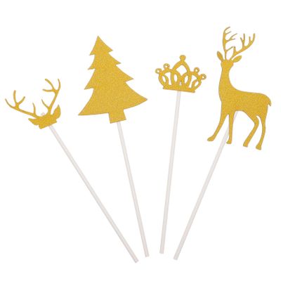 Christmas Decorations,Christmas Cupcake Toppers 28pcs Christmas Card Santa Tree Topper Deer Cupcake Picks Cake Insert Adorn Golden Appetizer Animal Glitter Paper Christma