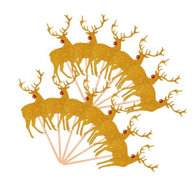 Christmas Decorations,20pcs Gold Decor Fruit Cake Paper Decorations Reindeer Cupcake Topper Christmas Appetizer Topper Holiday Muffin Liners Food Picks Christmas Cake Dec