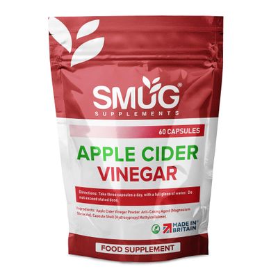 Apple Cider Vinegar Capsules with Mother  1800mg Per Serving  60 Vegan Capsules  Made in Britain  SMUG Supplements