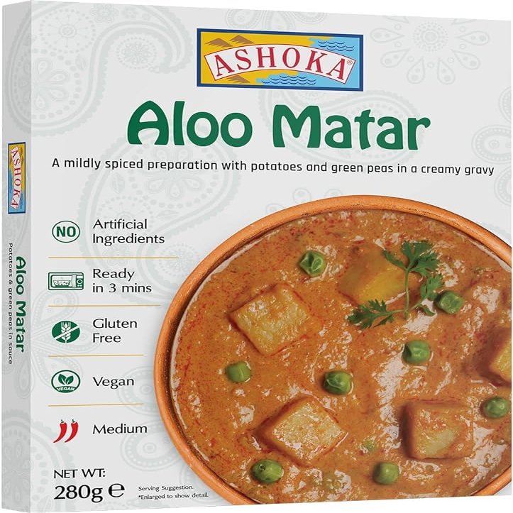 Ashoka Aloo Matar - 280g (Pack of 10) - Authentic Indian Potato and Pea Curry | Ready-to-Eat | No Preservatives | Family Pack