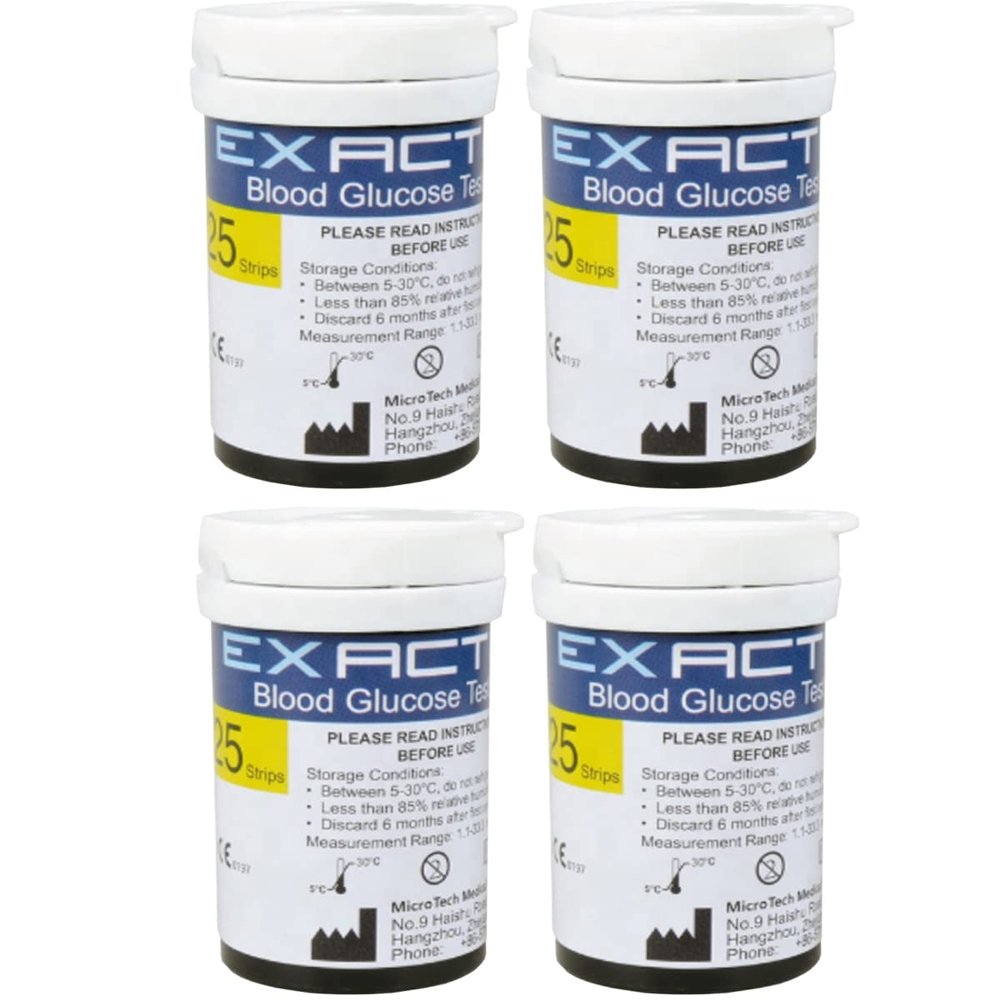 Blood Glucose Test Strips x 100pcs & Lancets x 100, Only for Exactive Vital Glucometer Blood Glucose Monitor