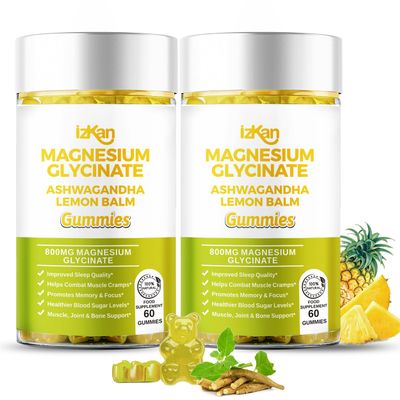 Magnesium Glycinate Gummies 800mg - Sugar Free Magnesium Supplement with Ashwagandha, Lemon Balm Extract & CoQ10 for Calm Mood & Muscle, Sleep Support - 60 Gummies (Pineapple Flavor) (2)