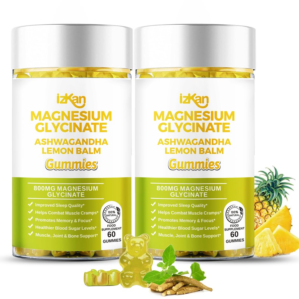 Magnesium Glycinate Gummies 800mg - Sugar Free Magnesium Supplement with Ashwagandha, Lemon Balm Extract & CoQ10 for Calm Mood & Muscle, Sleep Support - 60 Gummies (Pineapple Flavor) (2)