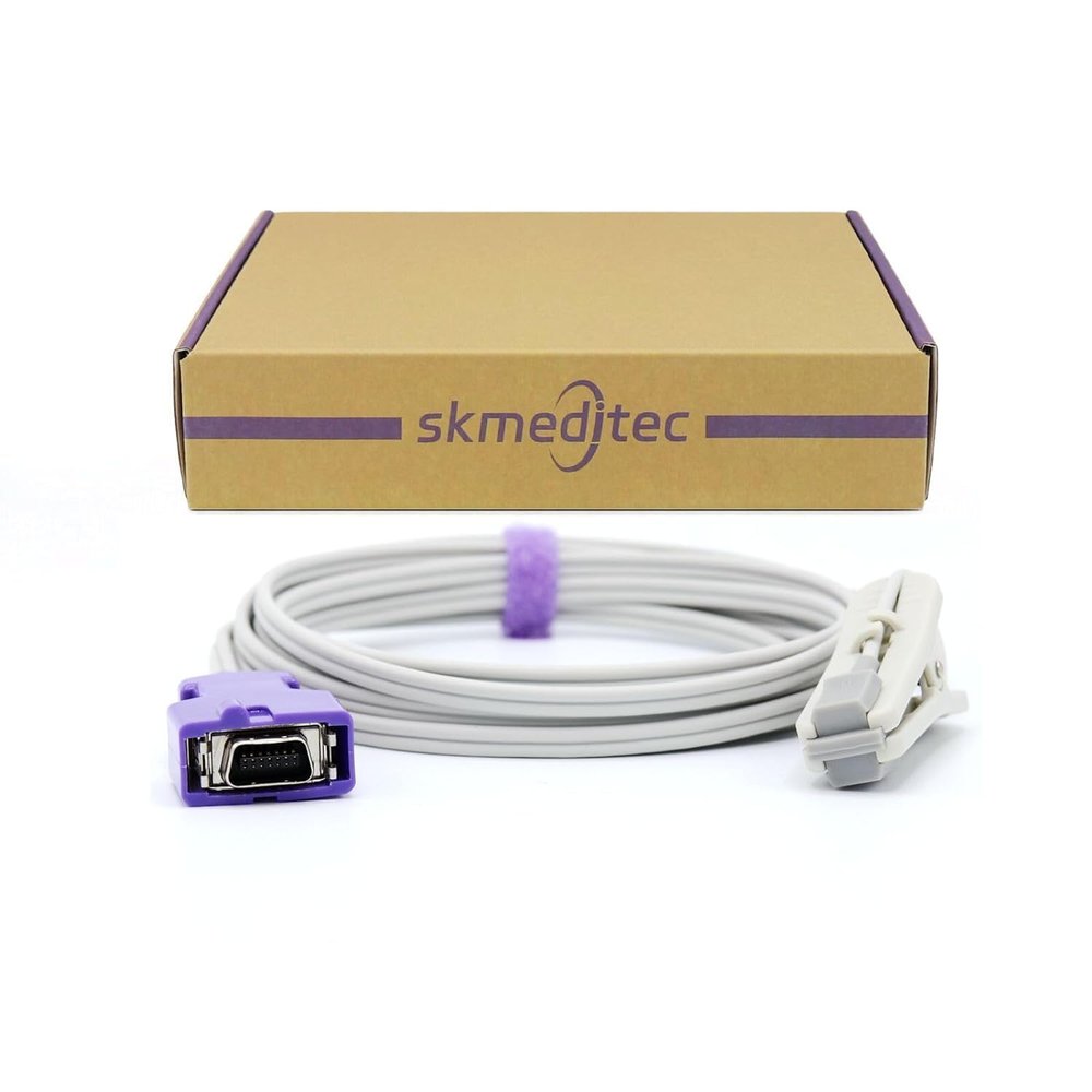 skmeditec Compatible with Nellcor Oximax SpO2 Sensor Direct Connect Cable, 9.8FT Vet Clip Probe with 14 Pins Connector, Replacement Cord with Chip