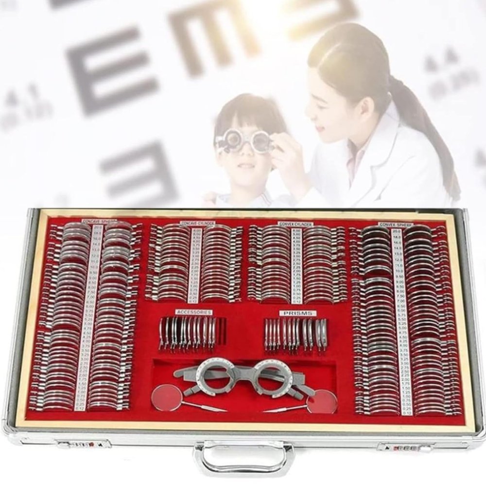 ZXSYYDS 266 Pcs Optical Trial Lens Set, Trial Lens Set Optical Kit,Trial Frame, Metal Rim Aluminum Case with Combination Lock,Plastic Optical Trial Lens Equipment for Eye Hospital Vision Test