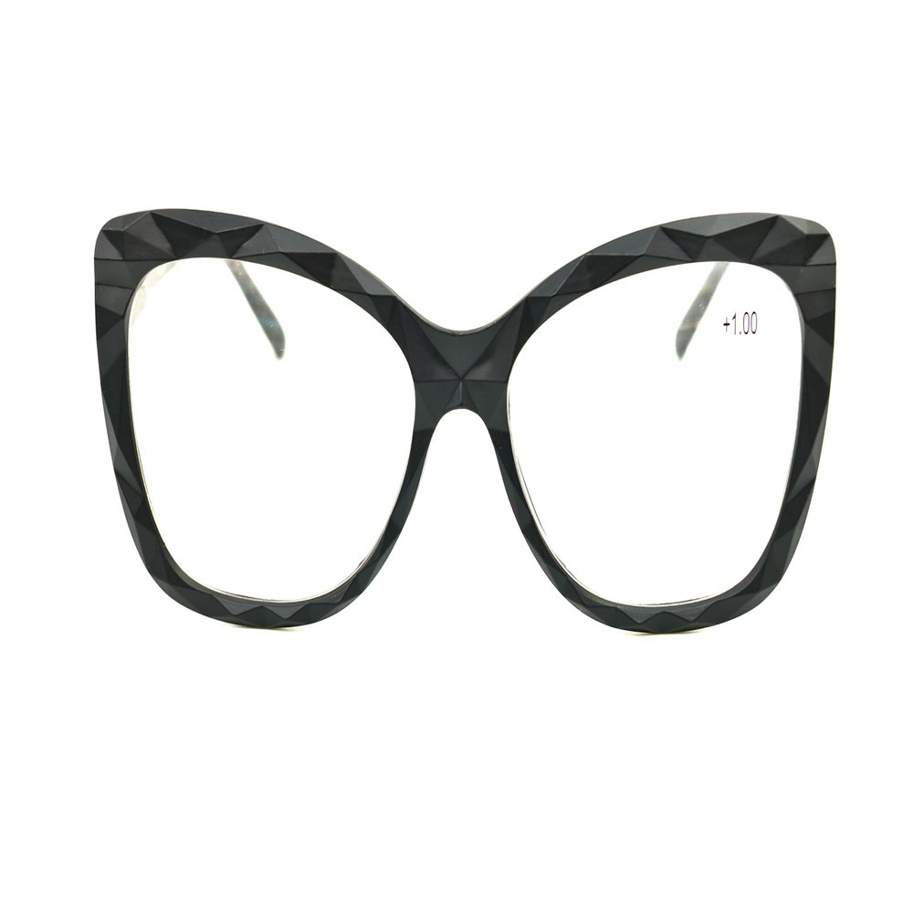 Fads & Fashions Cat Eye Oversized Reading Glasses Womans with Spring Hinges 3 Colours DX71 (Matt Black, +1.0)