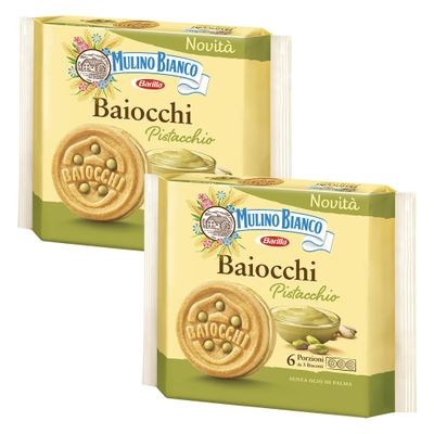 Mulino Bianco Baiocchi Pistacchio 168g Italian Biscoti Cookies | Soft Shortbread Pastries Biscuits | GMO & Palm Oil Free | Icon of Taste and Goodness (Pistacchio 168g, 2 Pack)