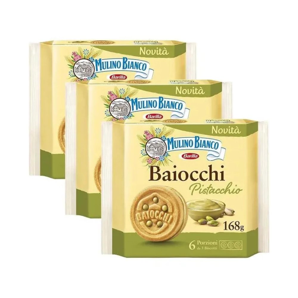 Mulino Bianco Pistacchio 168g Italian Biscoti Cookies | Soft Shortbread Pastries Biscuits | GMO & Palm Oil Free | Filled with Creamy Chocolate | Icon of Taste and Goodness (Pistacchio 168g, 3 Pack)