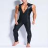 AIEOE Men's Jumpsuit Patent Leather PVC Overall with Long Zipper Sexy One-Piece Suits Slim Fit, Black 04, M view 3