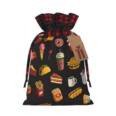Ogniwo Festive Drawstring Bags For Gift,Christmas And Birthday Gift Bags, Large Size,Xmas Gift Bags,Chicken Leg Burger Drink
