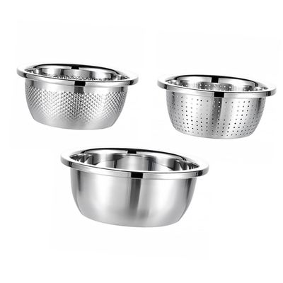 3pcs stainless steel vegetable basket stainless steel mixing bowls sink screen strainer sink filter salad washing bowl round metal bowl Rice Washing Bowl tableware drainer holder/125 ( Color : Assorte
