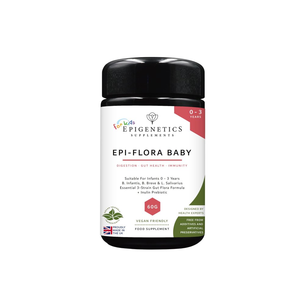 Epi-Flora Baby 60g | 3-Strain Probiotic Complex & Organic Prebiotic Supplement 0-3 Years | Newborns Kids Sugar Free UK Made Vegan Powder | 1 Scoop Daily