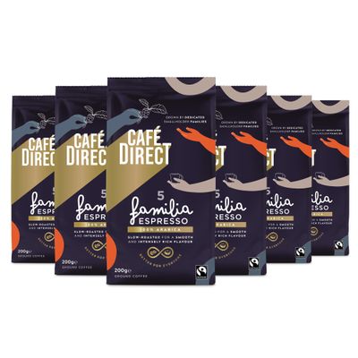 Cafedirect Fairtrade Familia Espresso Ground Coffee 200 g (Pack of 6)