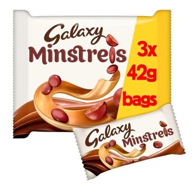 3 x Galaxy Milk Chocolate Minstrels Snack Bag, 42g (Pack of 3) Delicious Special For Easter Tasty And Twisty Treat Gift Hamper, Christmas,Birthday,Easter Gift Sold By Kidzbuzz