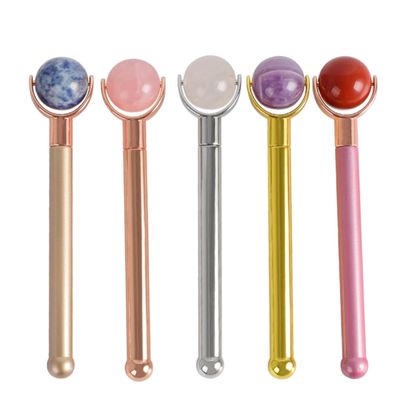 Beaupretty Pink Quartz Ball Face Massager Jade Roller with Golden Handle Skincare Tool Lightweight Facial Massage Tool for Business Trip