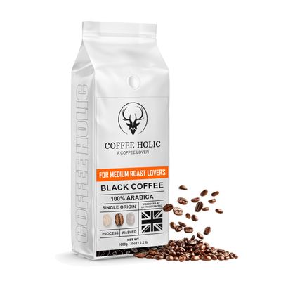 CoffeeHolic Ethiopian Medium Roast Coffee Beans 1kg  100% Arabica Single Origin (Black Arabica)  Rich Chocolate, Roasted Nut & Bright Citrus Finish  Whole Bean & Ground for All Coffee Machines