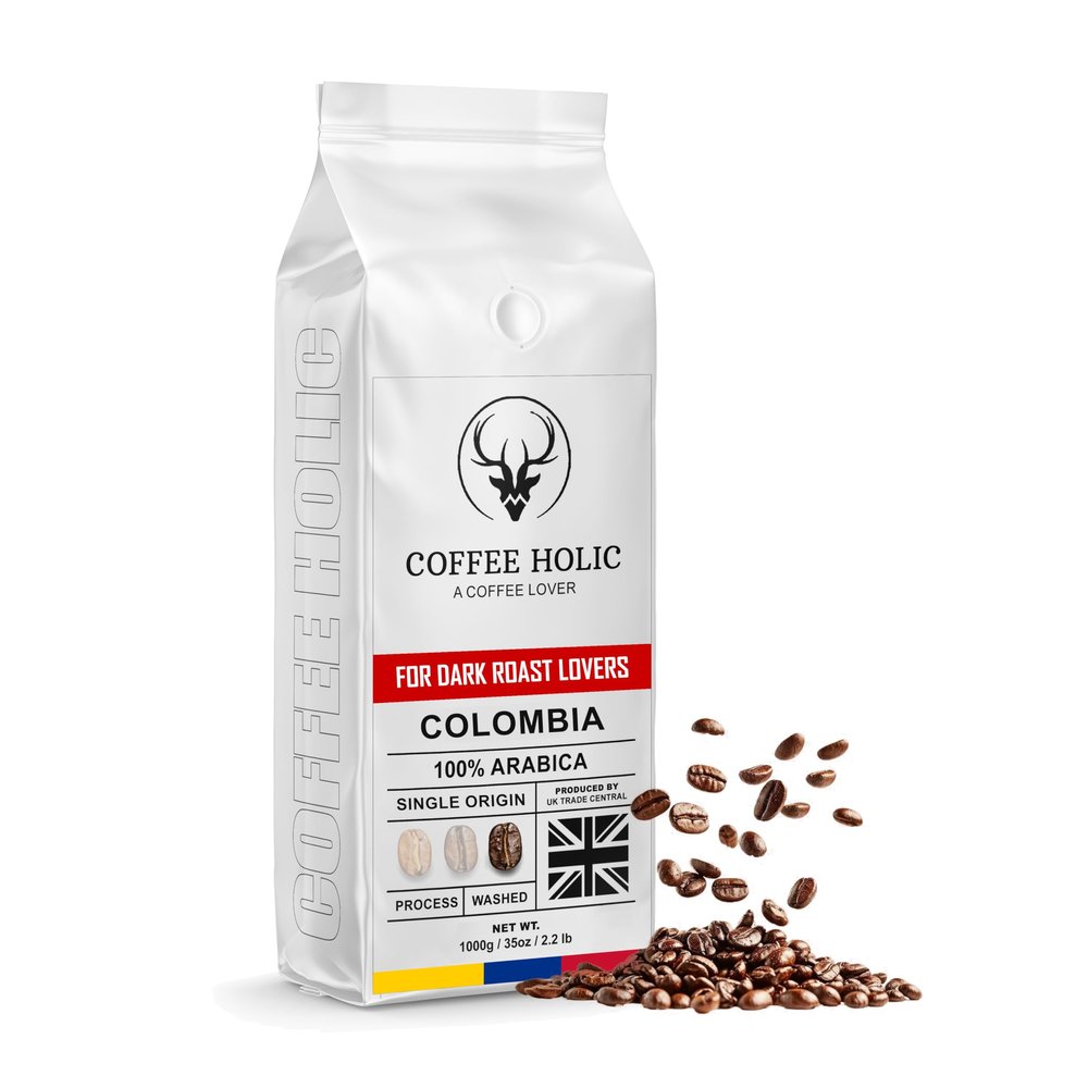 Coffee Holic - Colombian Coffee Beans 1Kg - (Arabica) - Dark Roast Coffee Beans - Rich Flavoured