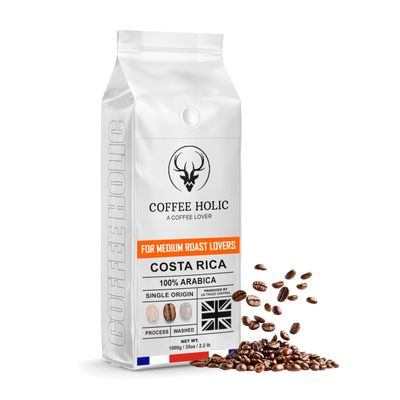 Coffeeholic Costa Rica Coffee Beans 1Kg -100% Arabica - Medium Roast - Rich & Smooth Flavour - Whole Bean Coffee (1Kg, Costa Rica Arbica)