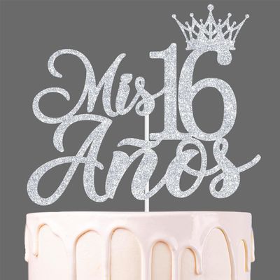 Sliver Glitter Mis 16 Anos Cake Topper, Sweet 16/Happy 16th Birthday/Cheers to 16 Years/Happy Sweet 16, Funny 16th Birthday Party Decorations Supplies