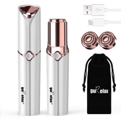 Gurelax Facial Epilator for Women, Painless Lady Shavers, Rechargeable, USB Powered, Waterproof, White, Includes 2 x Replacement Heads, Small Brush, Flannel Bag, USB Charging Cable