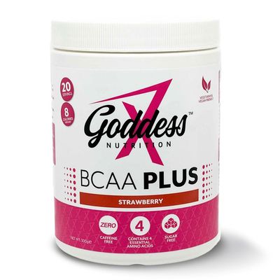 Goddess Nutrition Strawberry Vegan BCAA Zero Caffeine Sugar-Free Powder Amino Acid Blend