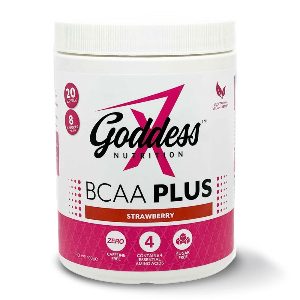 Goddess Nutrition Strawberry Vegan BCAA Zero Caffeine Sugar-Free Powder Amino Acid Blend