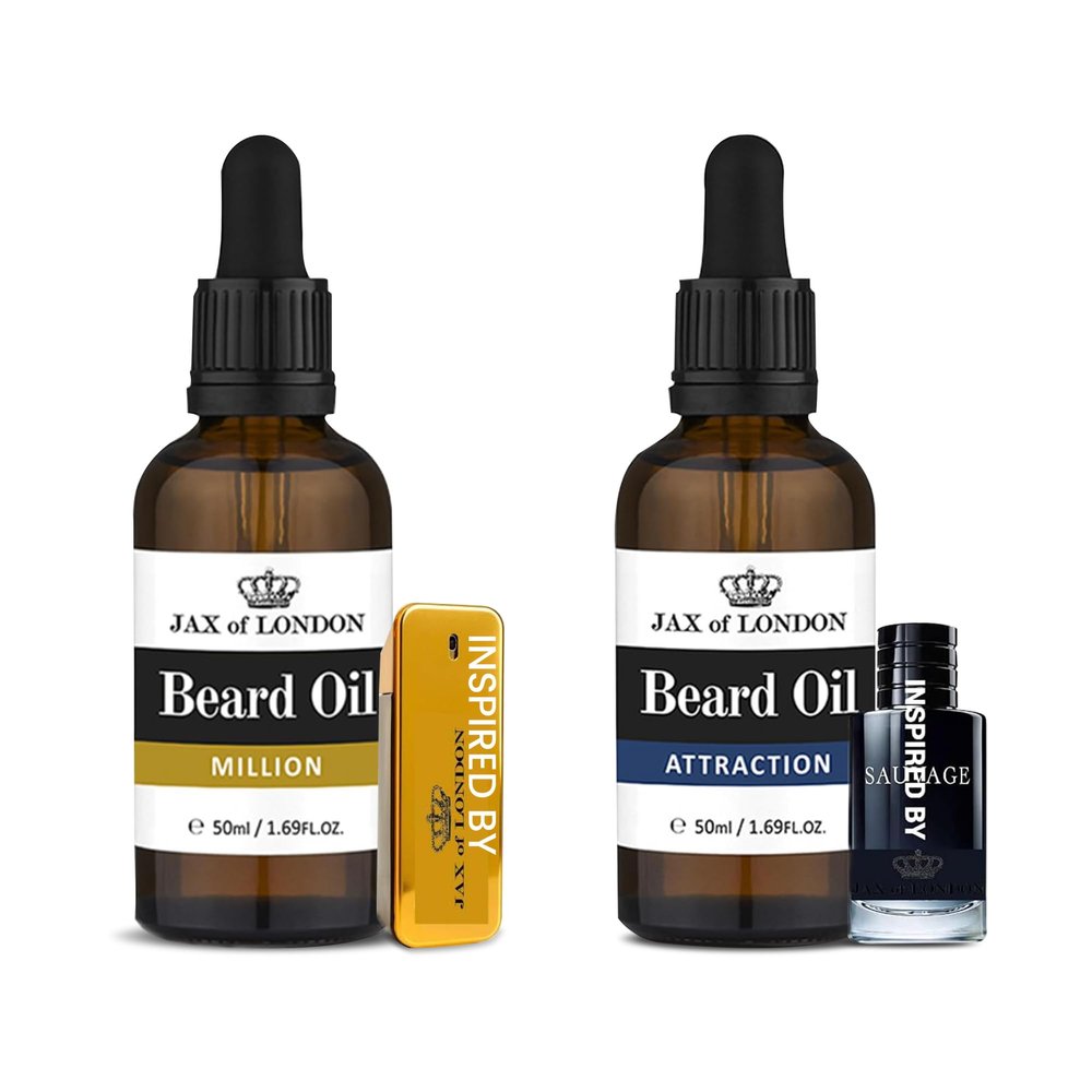 Jax of London Inspired Fragrance Beard Oil Scented Aftershave Beard Oil For Beard Growth And Conditioning With Organic Coconut, Avocado oil, Almond oil, Vitamin E (Million and Attraction)