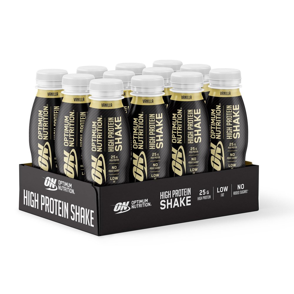 ON High Protein Shake Bottles, Ready to Drink Healthy Snacks, No Added sugars, Low Fat, Post Workout Snack for Men and Women, Vanilla Flavour, 12x330ml, Packaging May Vary