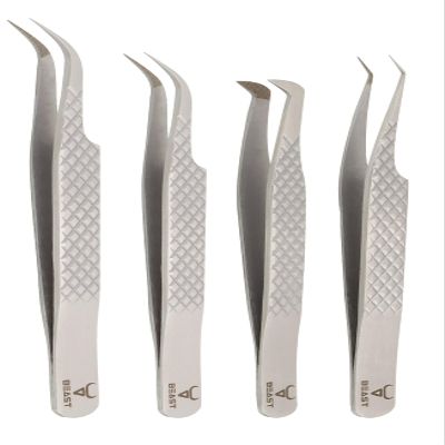 4-Piece Eyelash Tweezers Set for Flawless Grooming, Beauty Pluckers Stainless Steel, Nose and Facial Hairs Ingrown Hair Removal Splinter UK (Silver)