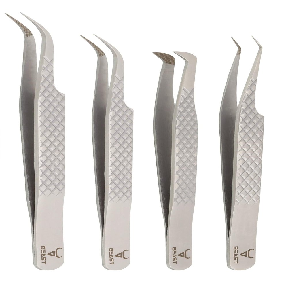 4-Piece Eyelash Tweezers Set for Flawless Grooming, Beauty Pluckers Stainless Steel, Nose and Facial Hairs Ingrown Hair Removal Splinter UK (Silver)