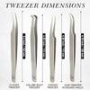 4-Piece Eyelash Tweezers Set for Flawless Grooming, Beauty Pluckers Stainless Steel, Nose and Facial Hairs Ingrown Hair Removal Splinter UK (Silver) view 2