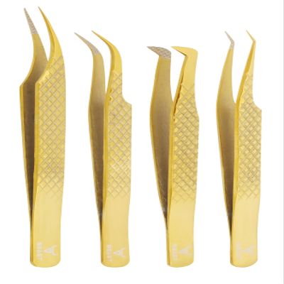 4-Piece Eyelash Tweezers Set for Flawless Grooming, Beauty Pluckers Stainless Steel, Nose and Facial Hairs Ingrown Hair Removal Splinter UK (Gold)