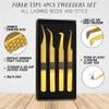 4-Piece Eyelash Tweezers Set for Flawless Grooming, Beauty Pluckers Stainless Steel, Nose and Facial Hairs Ingrown Hair Removal Splinter UK (Gold) view 2