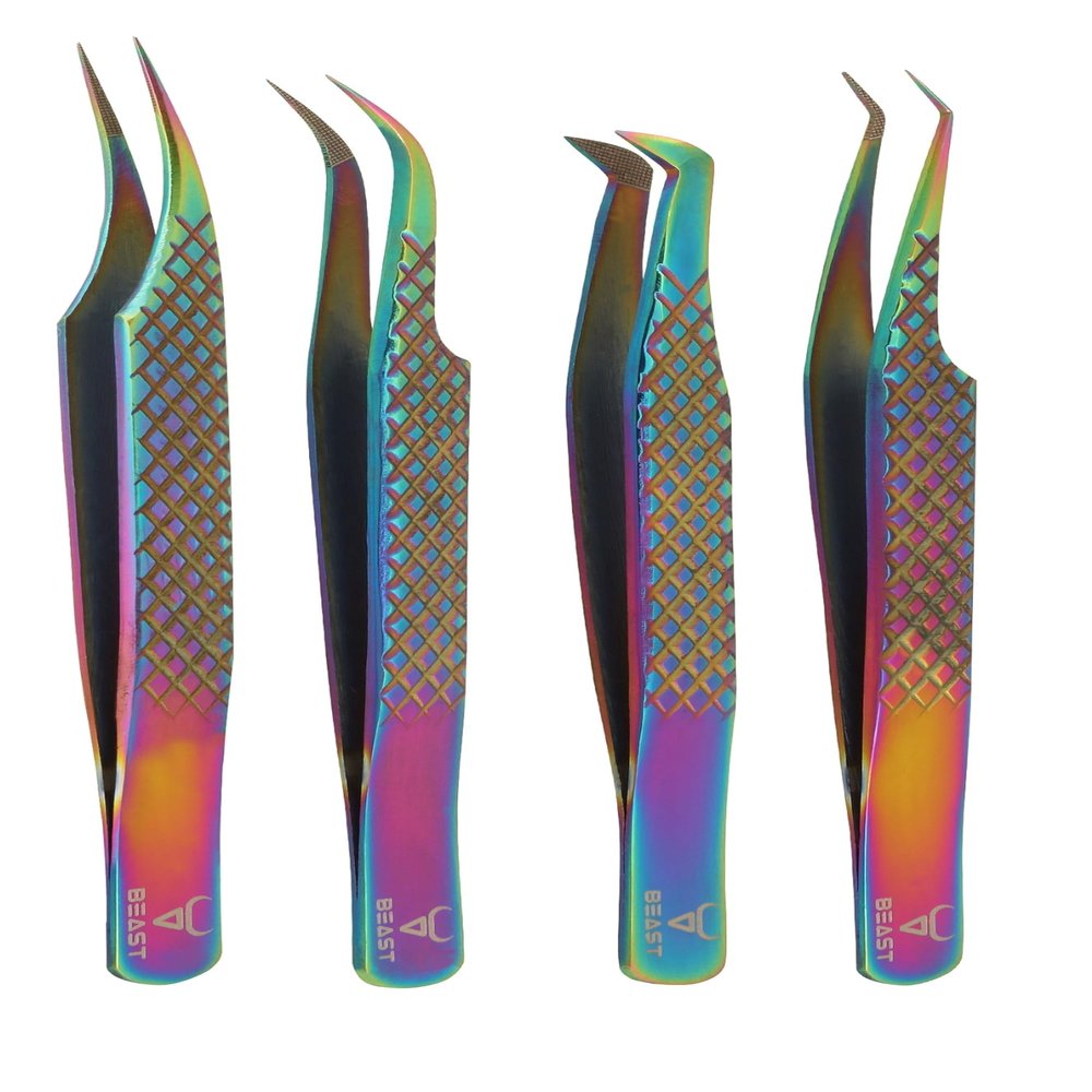 4-Piece Eyebrow Tweezers Set for Flawless Grooming, Beauty Pluckers Stainless Steel, Nose and Facial Hairs Ingrown Hair Removal Splinter UK (Rainbow)