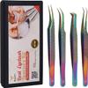 4-Piece Eyebrow Tweezers Set for Flawless Grooming, Beauty Pluckers Stainless Steel, Nose and Facial Hairs Ingrown Hair Removal Splinter UK (Rainbow) view 2
