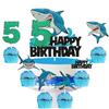 Kids' White Shark Themed 5th Happy Birthday Cake Toppers 7-PC Set - Perfect for a great white shark themed birthday party or ocean themed party decoration for a boy or girl - SugarGera view 1