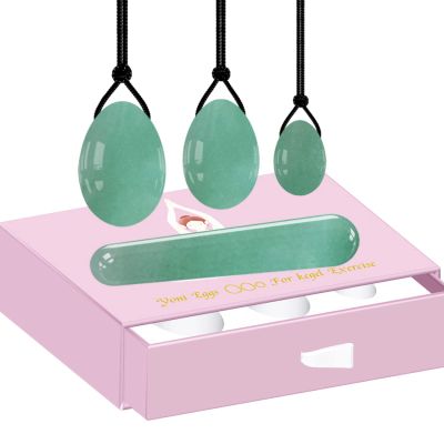Yoni Egg for Kegel Exercise Yoni Egg Set Vaginal Tightening Love Egg Kegel Exerciser Natural Stone Crystal Yoni Wand Kegel Ball Set,Drilled with Box